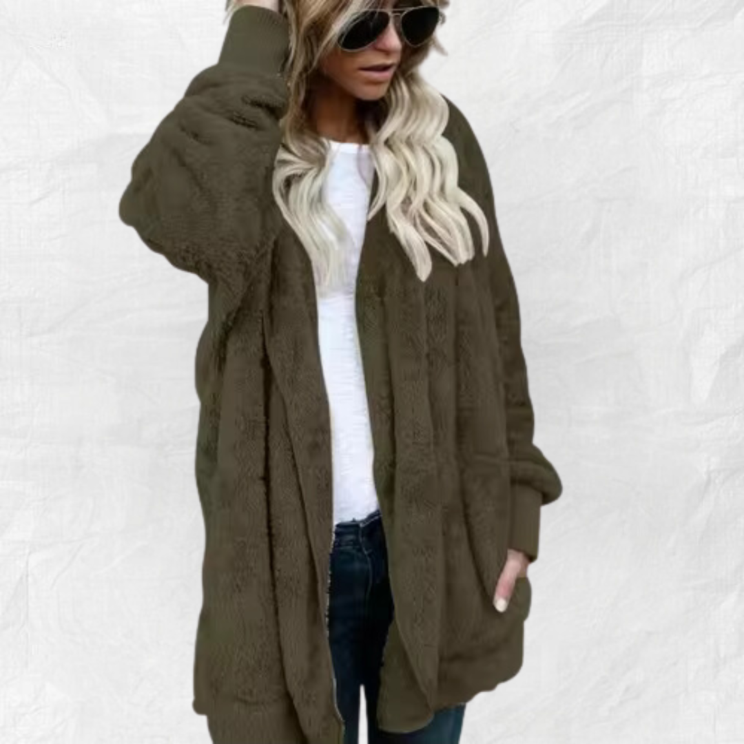 Ally Double Fleece Cardigan in army green