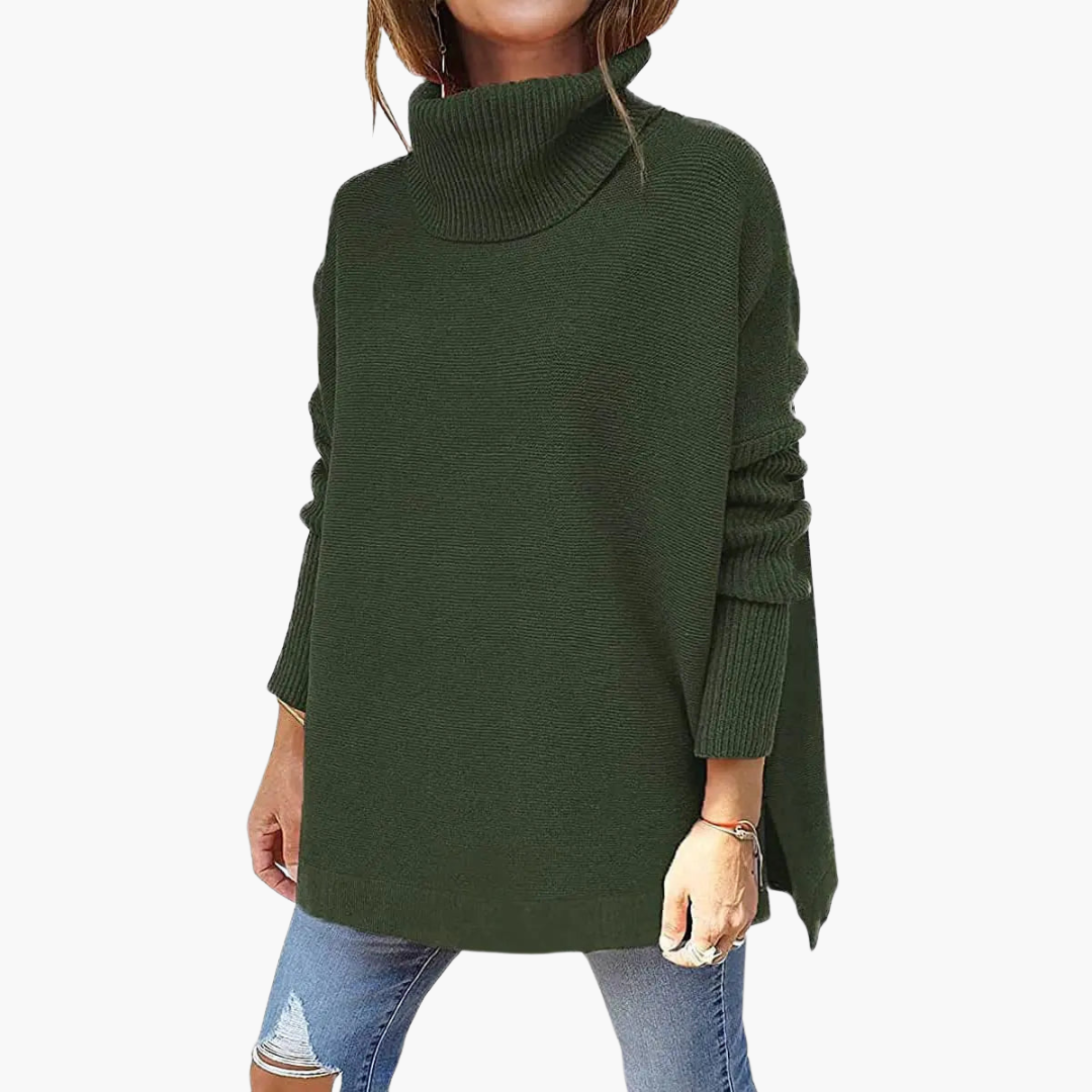 Leah High Neck Knitted Sweater in army green