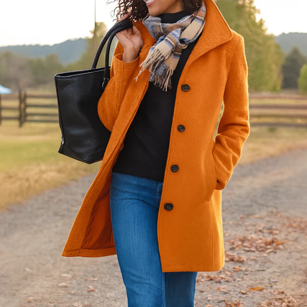 Lyzia Classic Coat For Chilly in orange