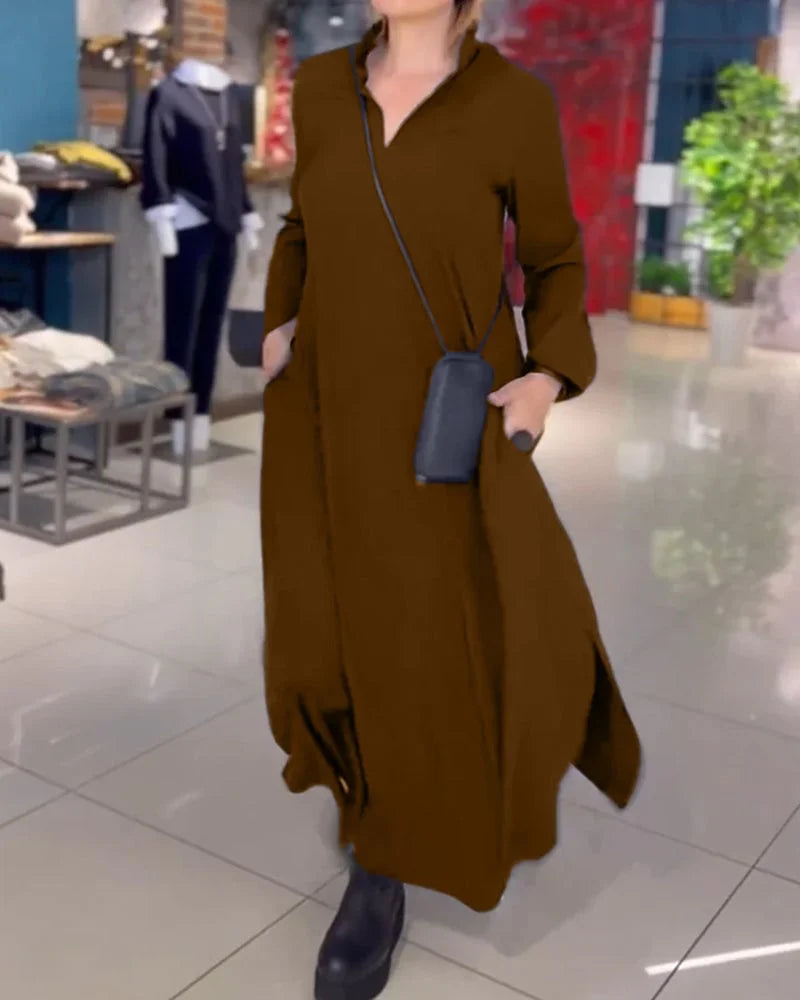 Helena Long Dress with Side in brown