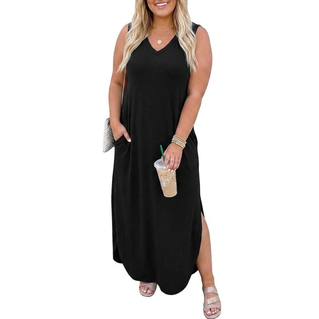 Adair Boho Sleeveless Dress in black