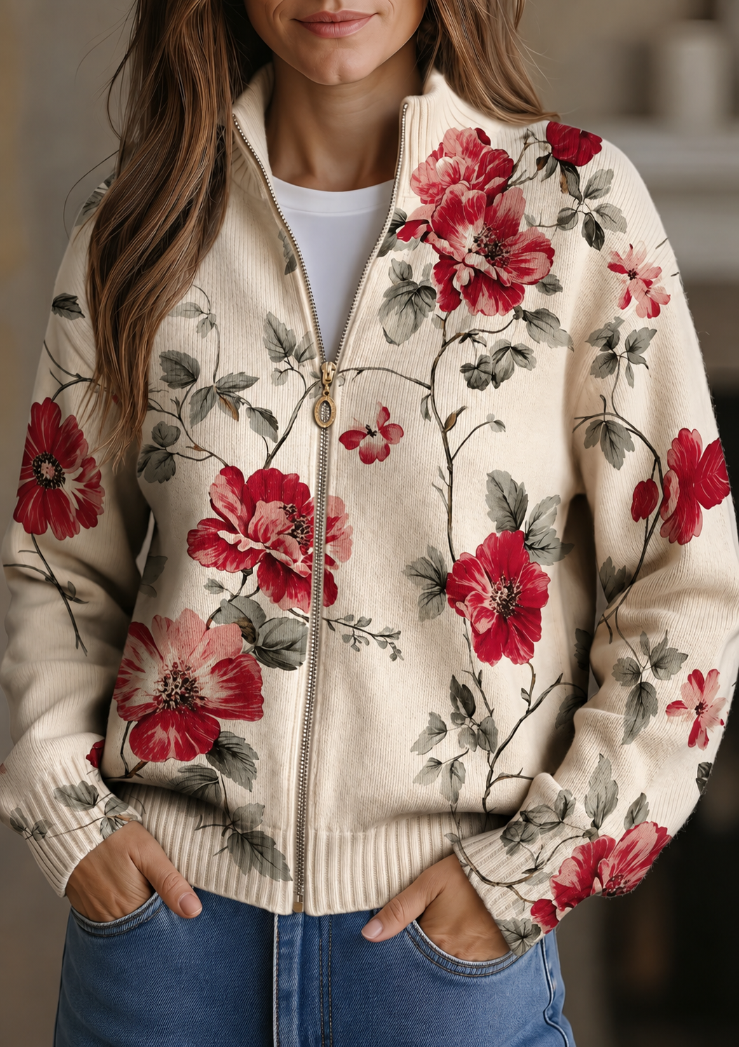 Wilhelmine Vintage Rose Print Zip