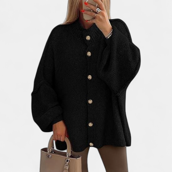Olivia Women Chunky Knit Button in black