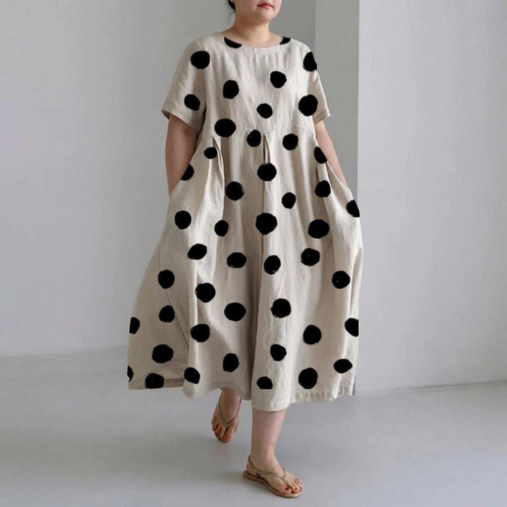 Hana Polka Dot Print Dress in white