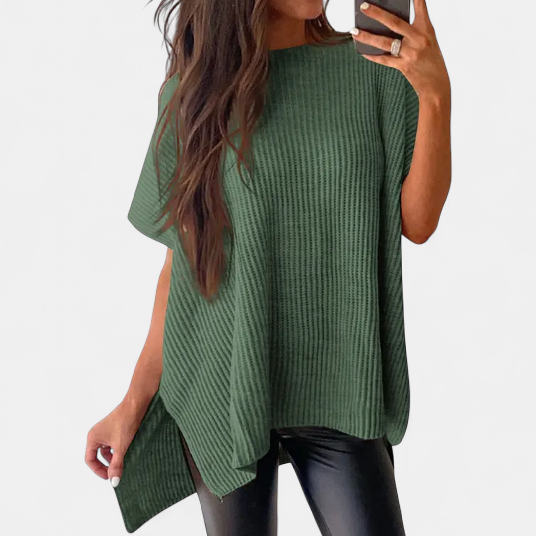 Britta Ribbed Knit Pullover Top in green