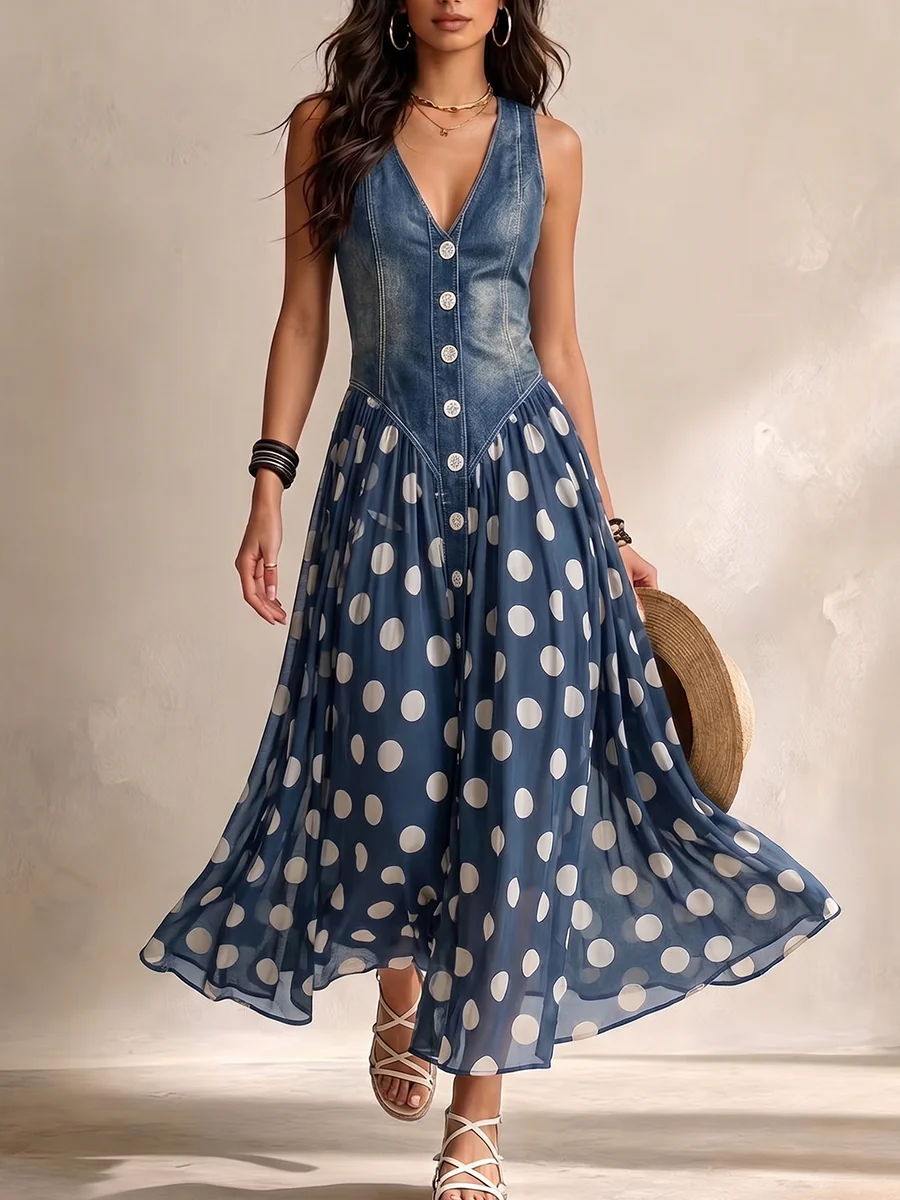 Bianca Polka Dot Midi Dress in blue
