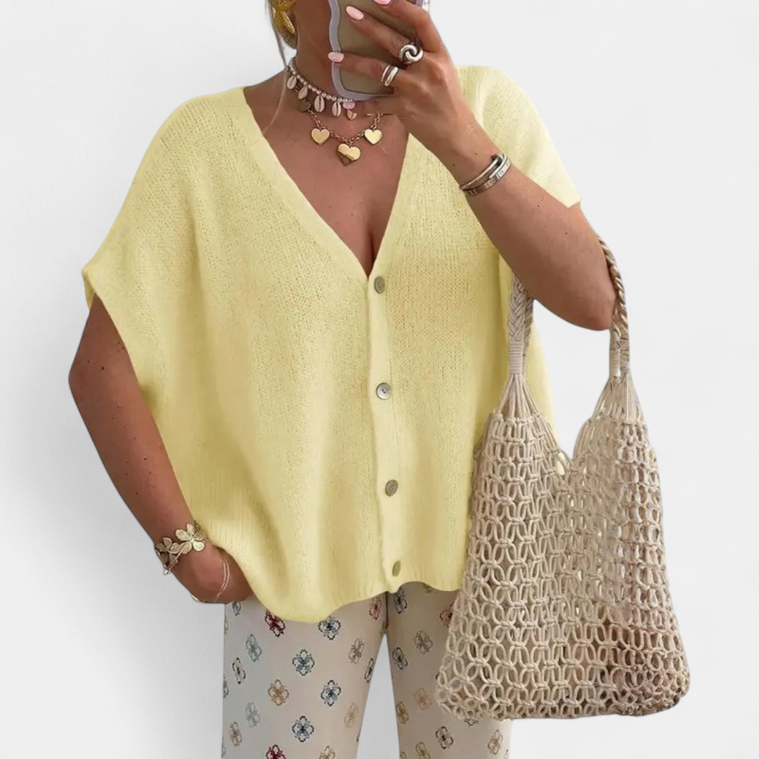 Nellie Hollow Knit Sleeveless Cardigan in yellow