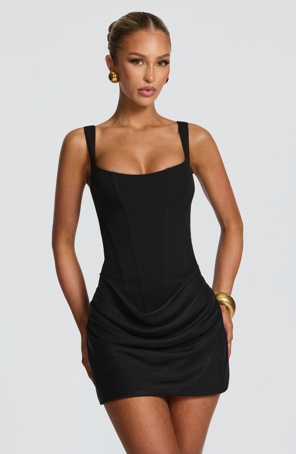 Amerie Hourglass Mini Dress in black