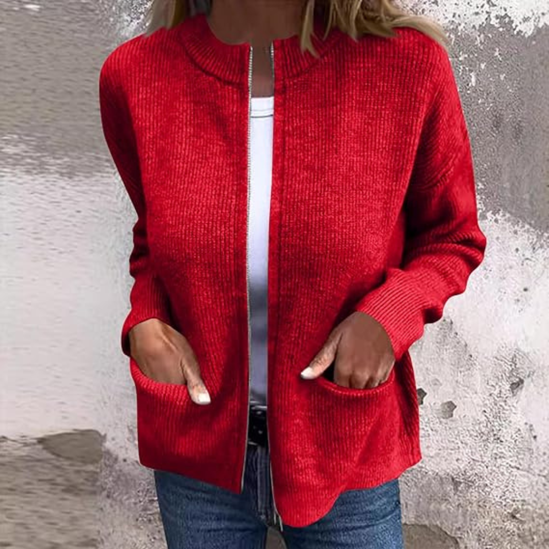 Jenise and Cardigan in red