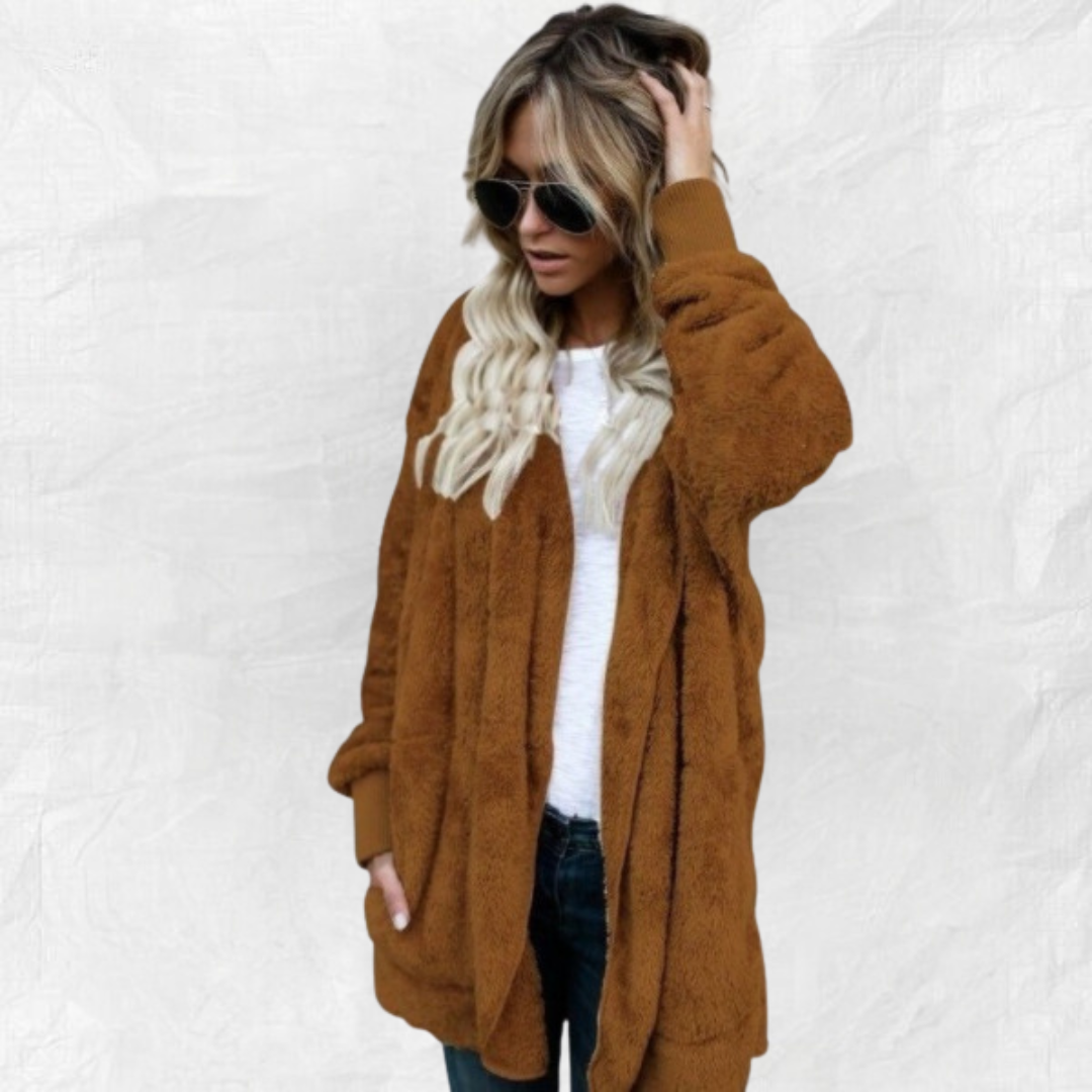 Ally Double Fleece Cardigan in brown