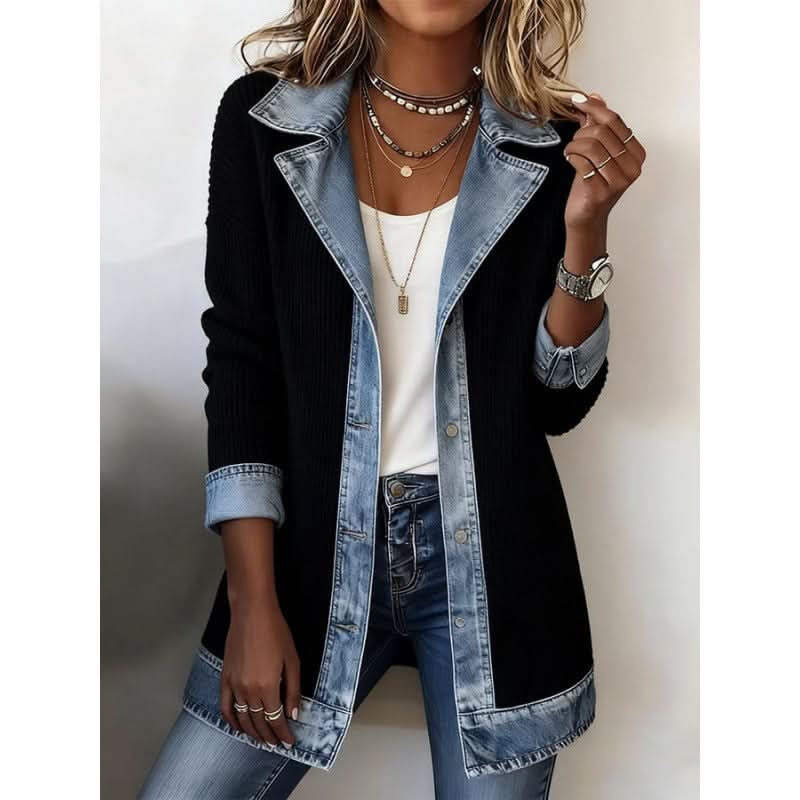 Casual Denim Trim Jacket in black