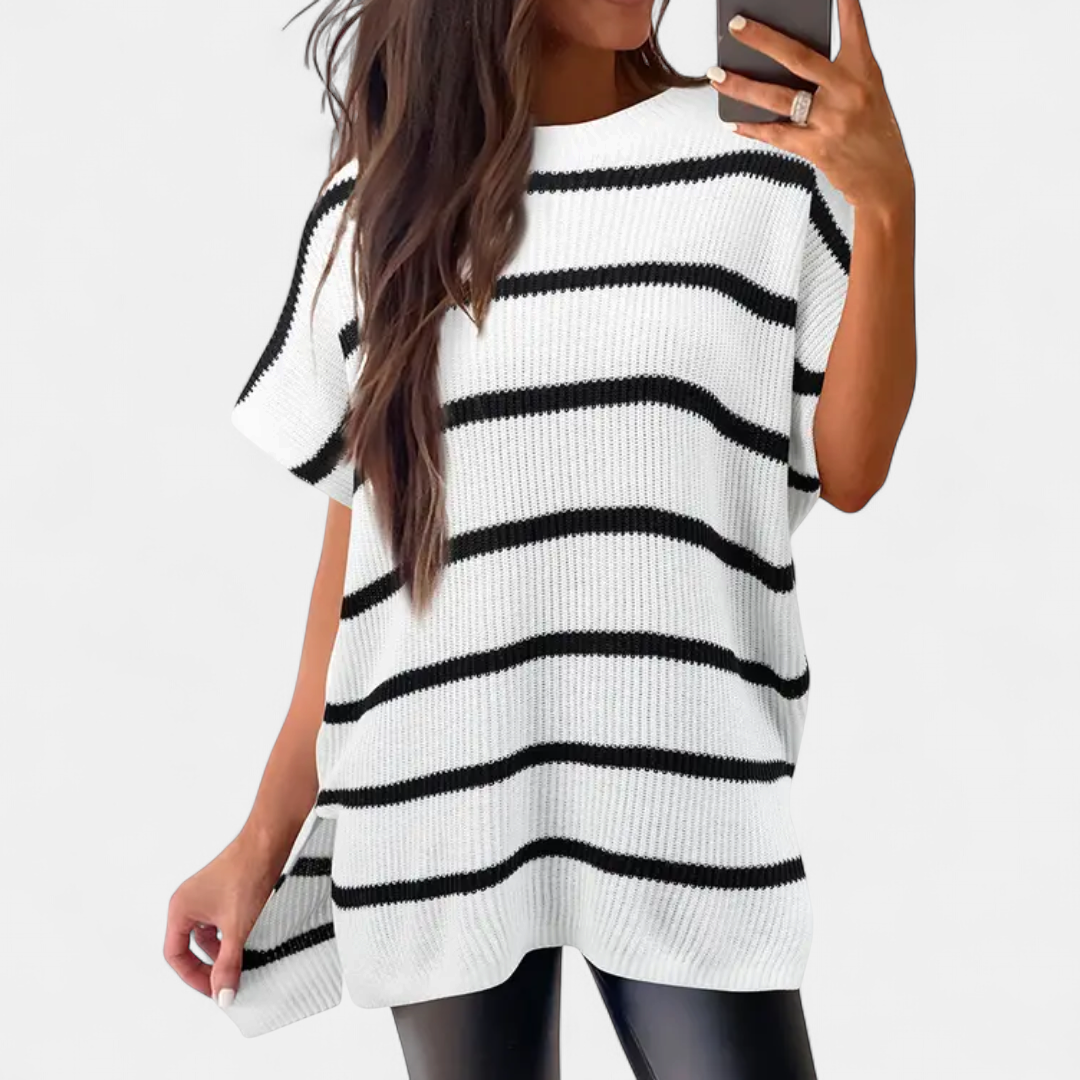 Britta Ribbed Knit Pullover Top in striped