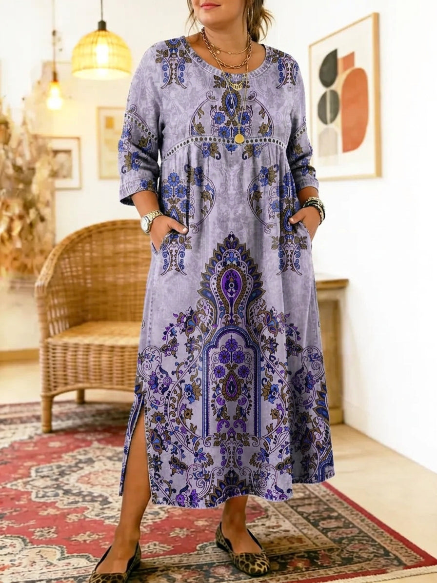 Aisha Printed Midi Dress in purple