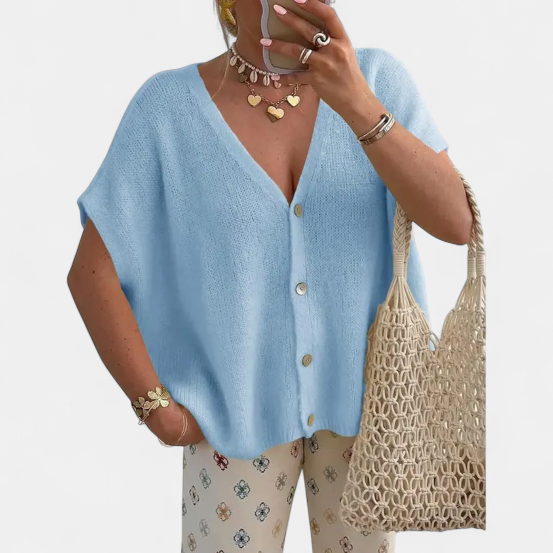 Saoirse V-neck Knit Cardigan in light blue