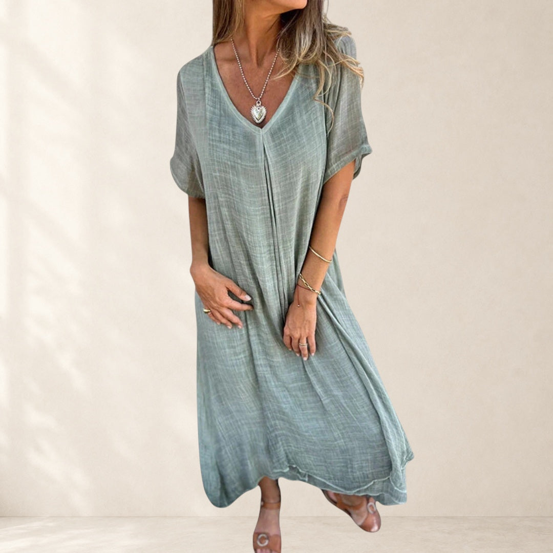 Fiona Lightweight V-neck Dress in green