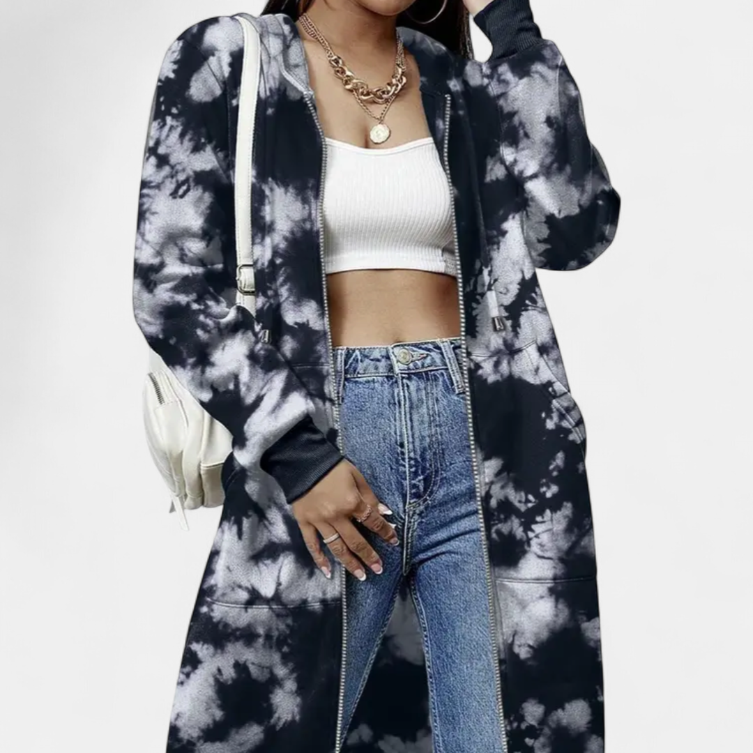 Reese Letter-print Zip-up Hoodie Cardigan in tie black
