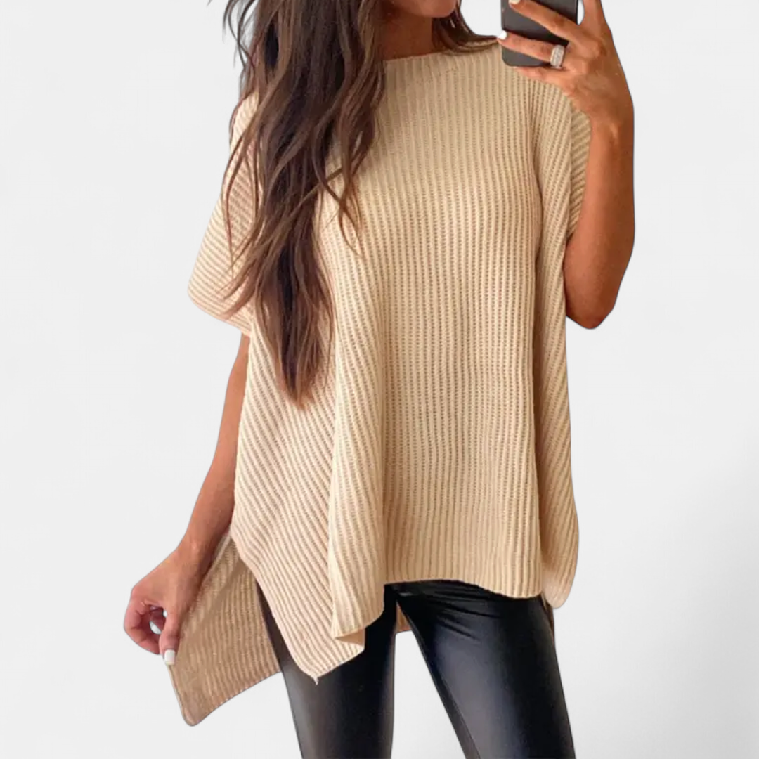 Britta Ribbed Knit Pullover Top in apricot