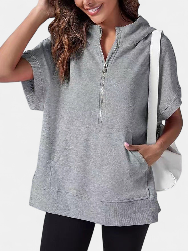 Hisper Oversized Half-zip Summer Hoodie in gray