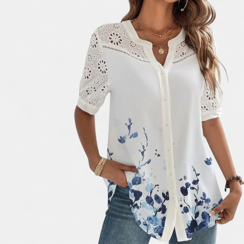 Annelise Lace Printed Blouse in dark blue flowers