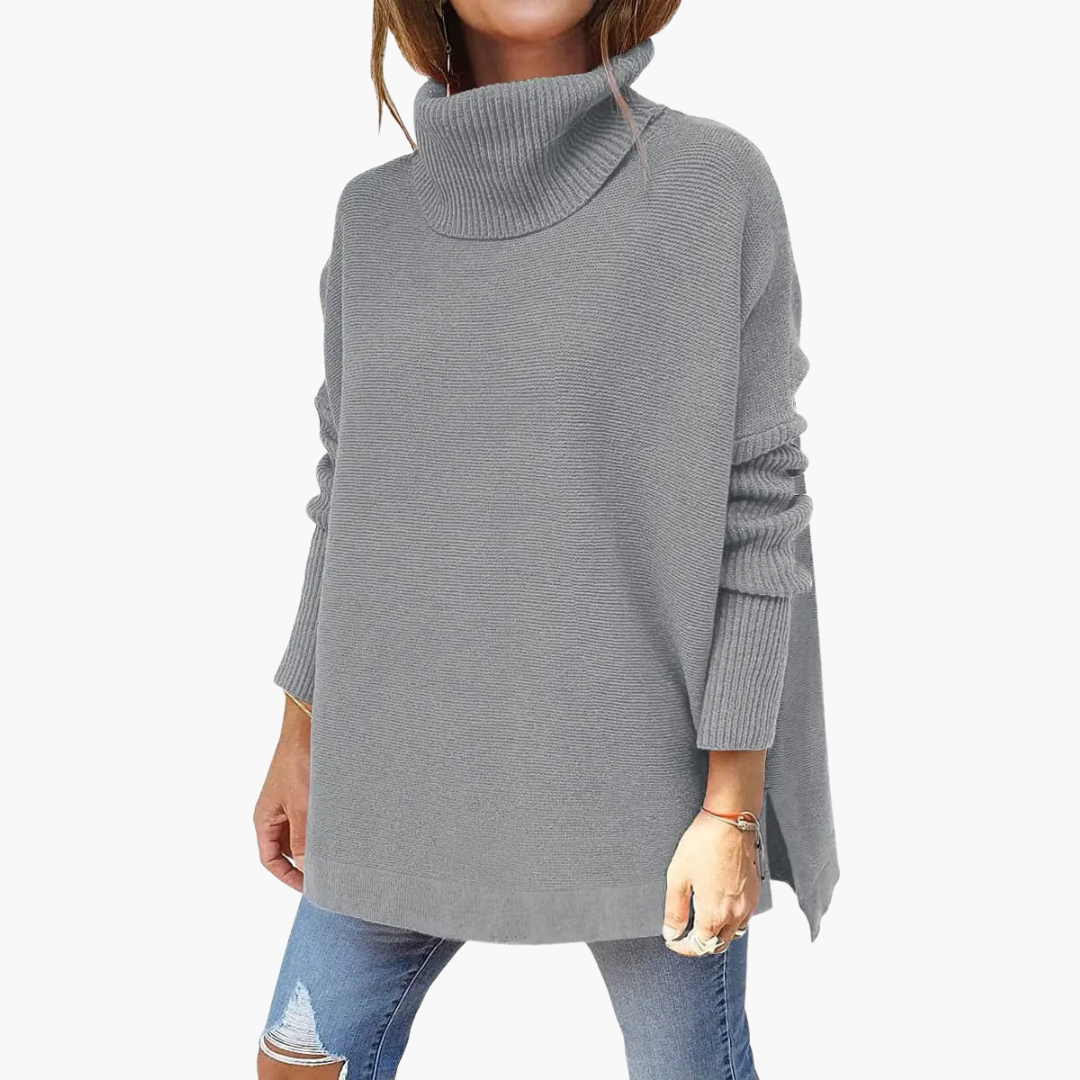 Leah High Neck Knitted Sweater in gray