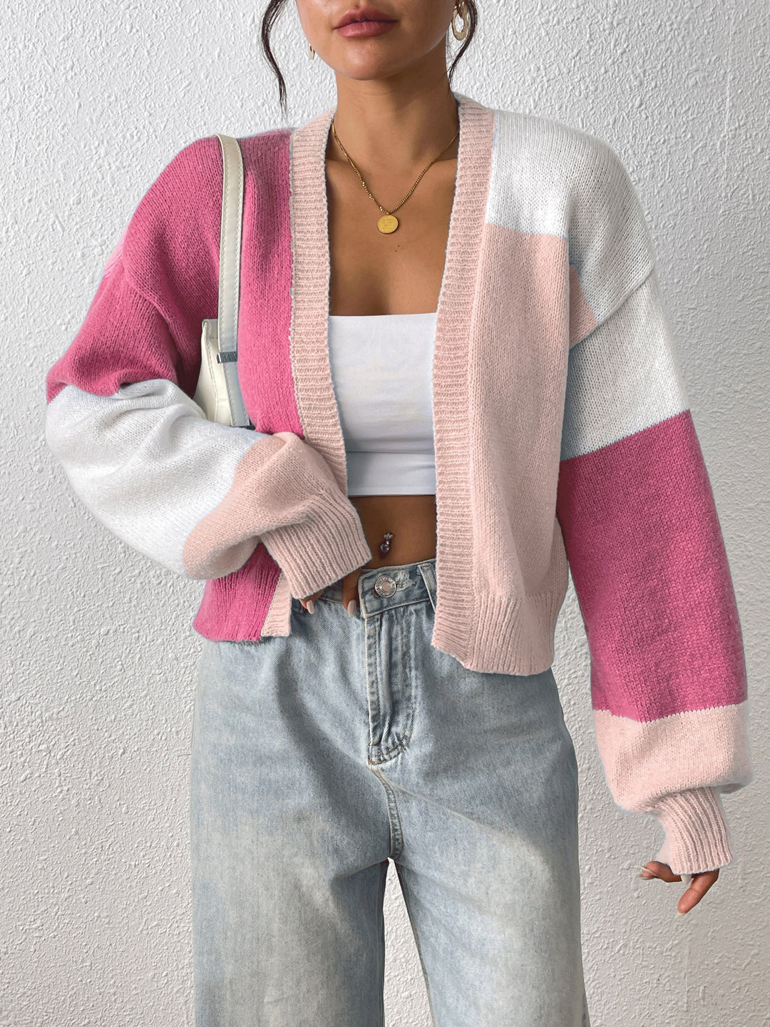 Adline Colour-block Cardigan in pink