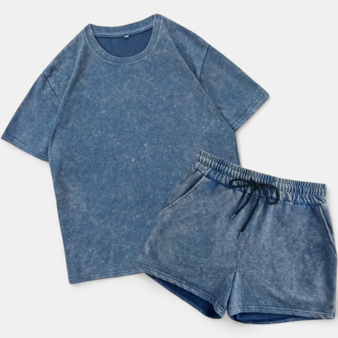 Kendrix Print Athletic Two-piece Set in light wash