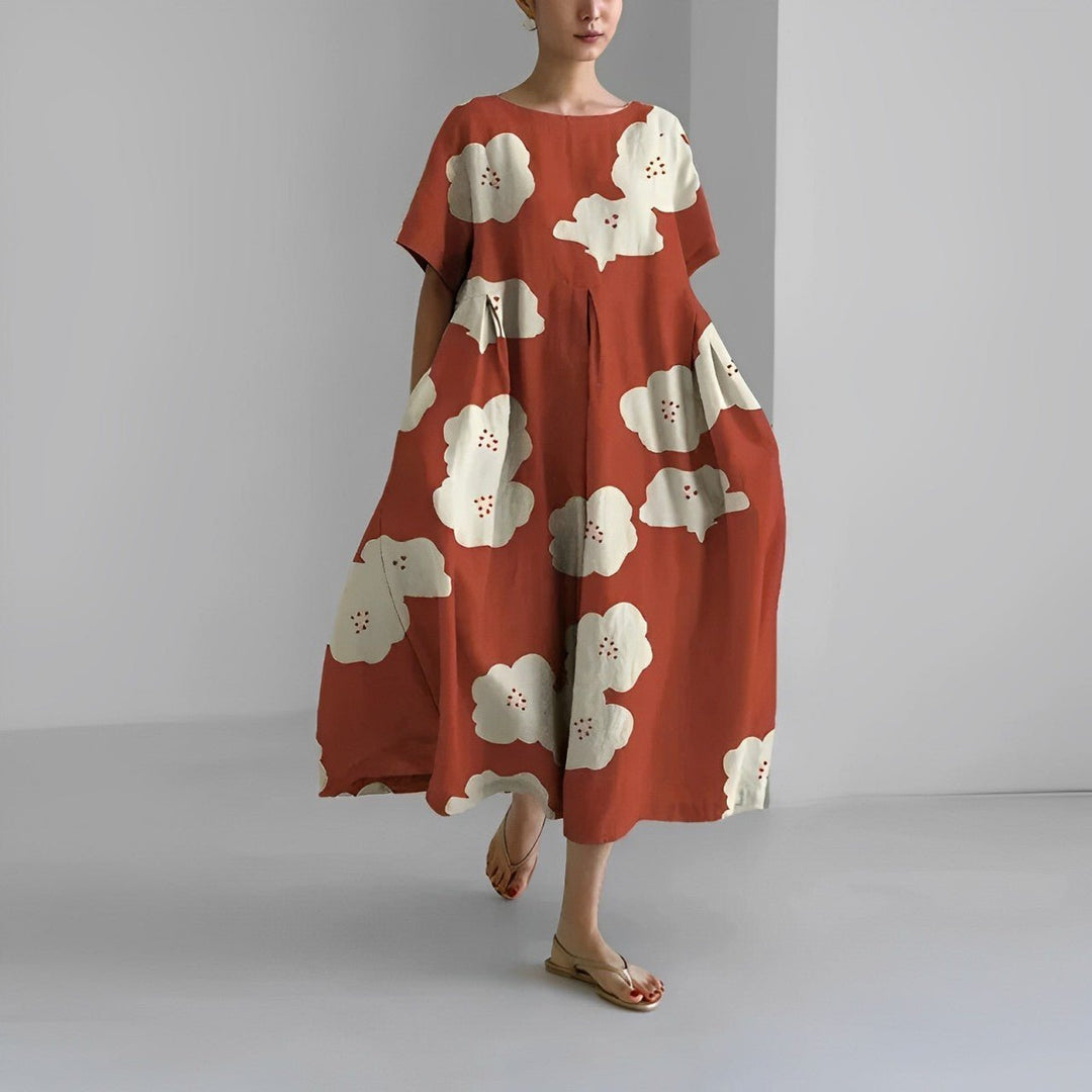 Celia Garden Goddess Dress in red blossoms