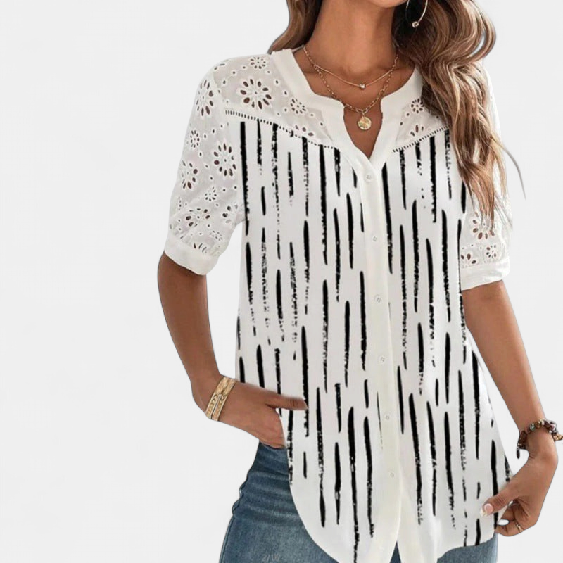 Annelise Lace Printed Blouse in black stripes