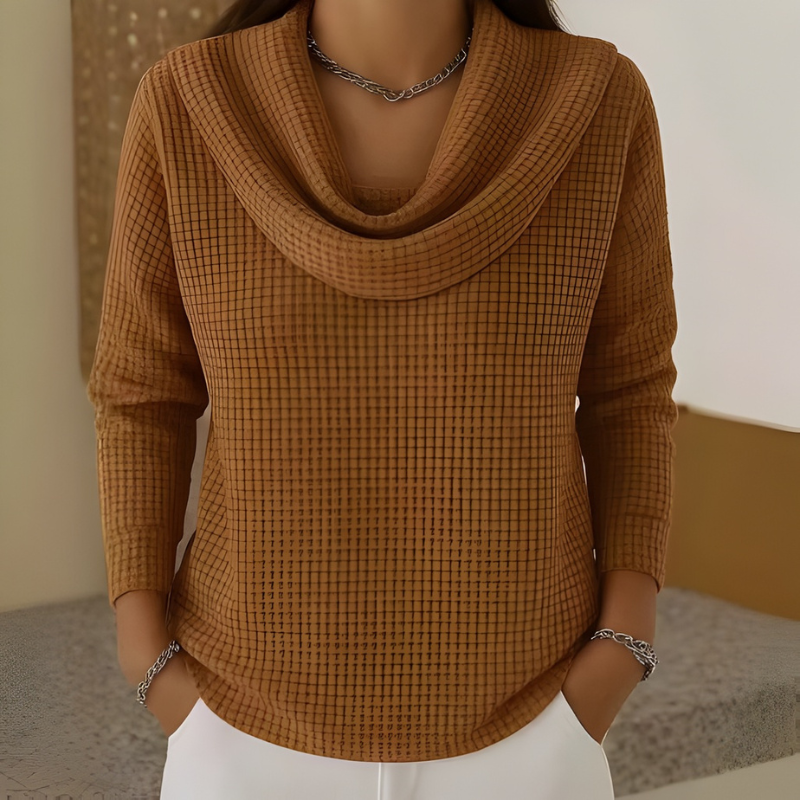 Amber Warm Waffle Sweater in caramel brown