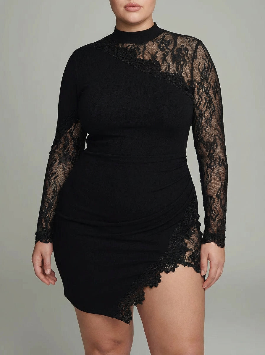 Elspeth Black Turtleneck Lace Asymmetrical in black