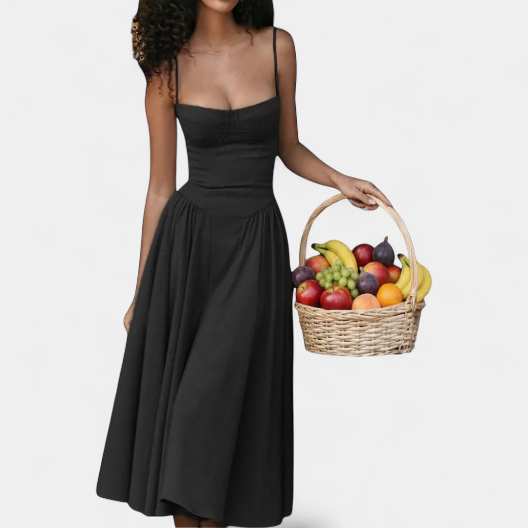 Audrina Backless Adjustable Strap Midi in black