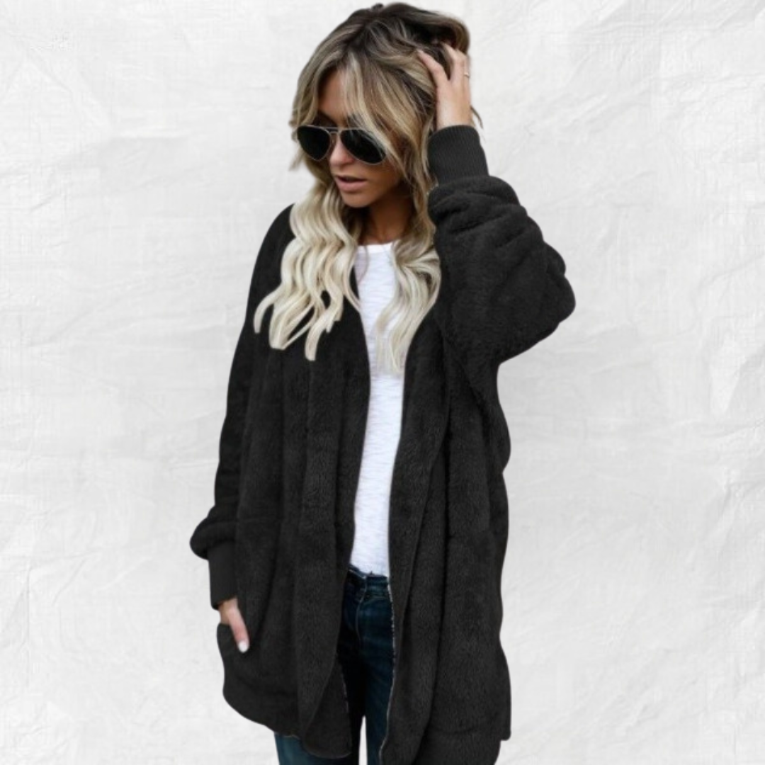 Ally Double Fleece Cardigan in black