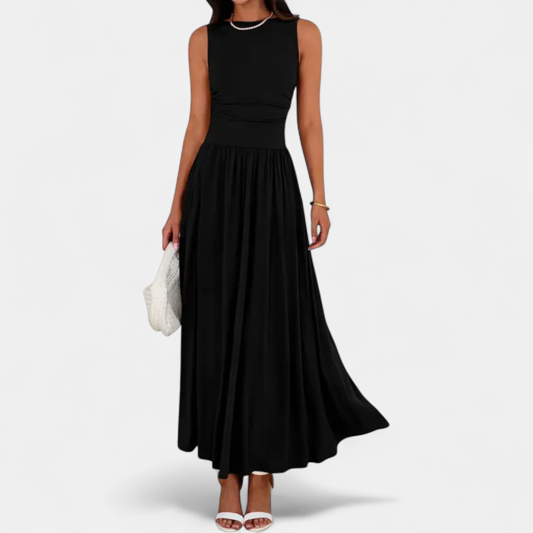 Dalia Ruched High-waist Maxi Dress in black