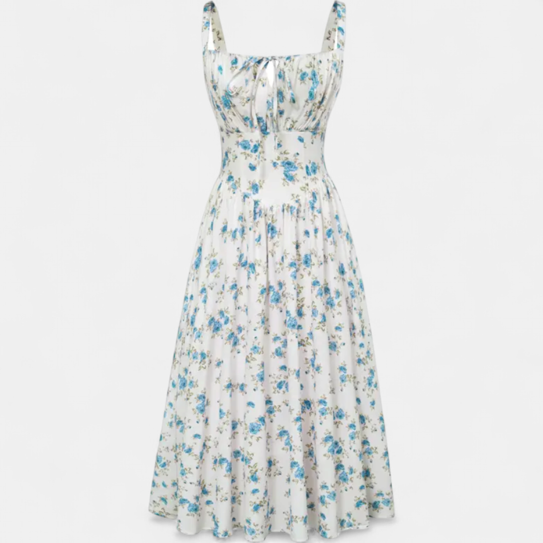 Calista Floral Smocked Tie-waist Midi in blue