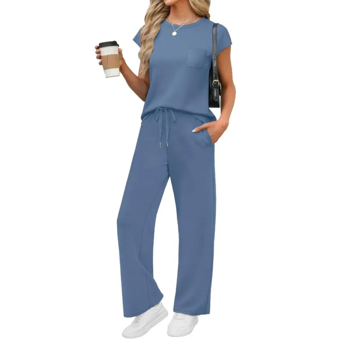Harlie Cap Sleeve Lounge Set in blue
