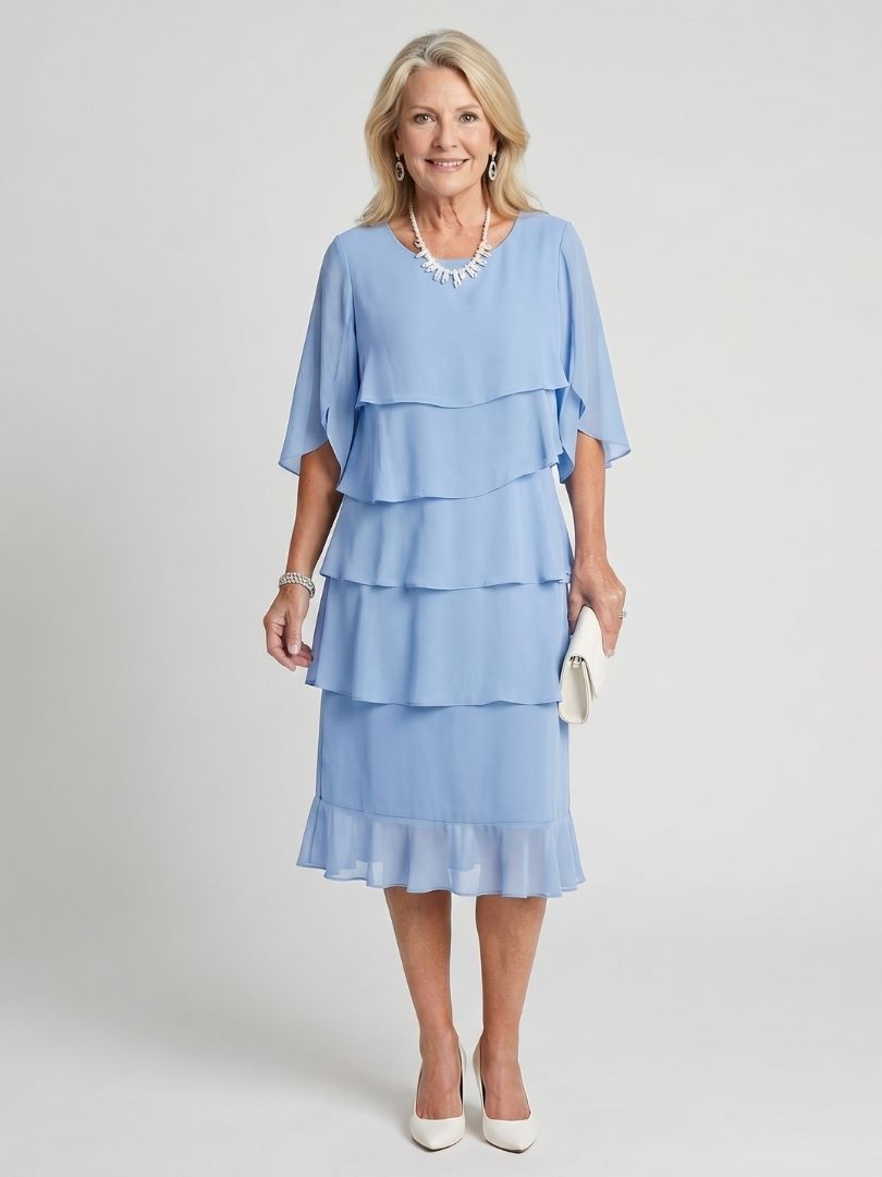 Brent Layered Tier Midi Dress in sky blue