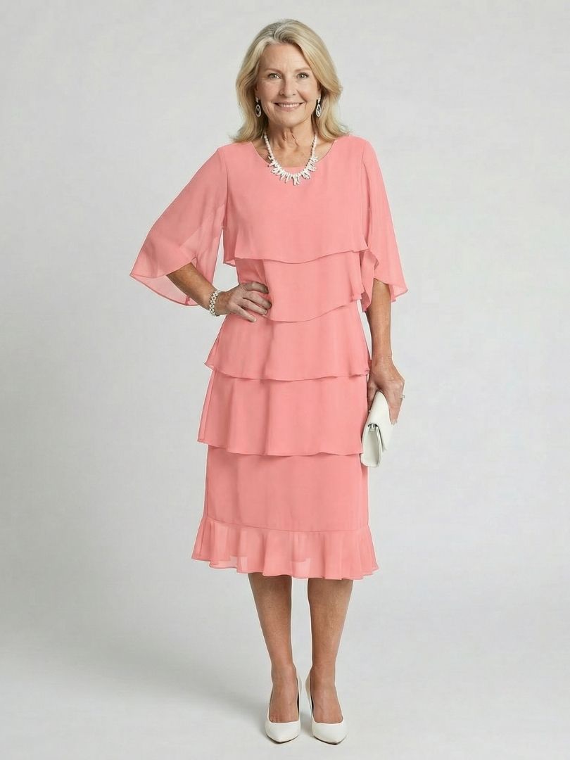 Brent Layered Tier Midi Dress in pink