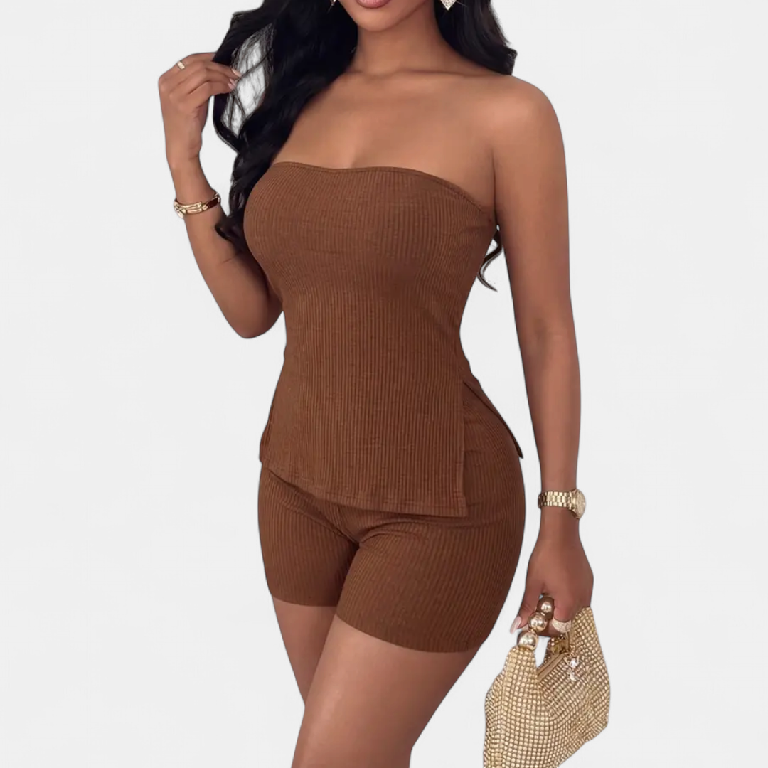Bettina Slim Ribbed Tube Top in brown