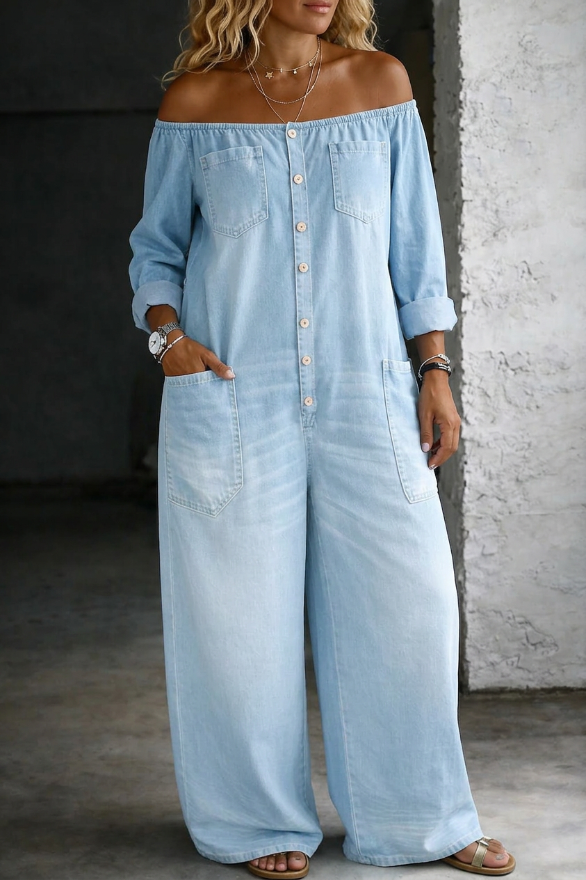 Zelda Off Shoulder Long Sleeve in light blue