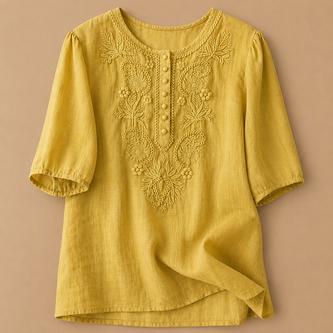 Verena Cotton Linen Blouse in yellow