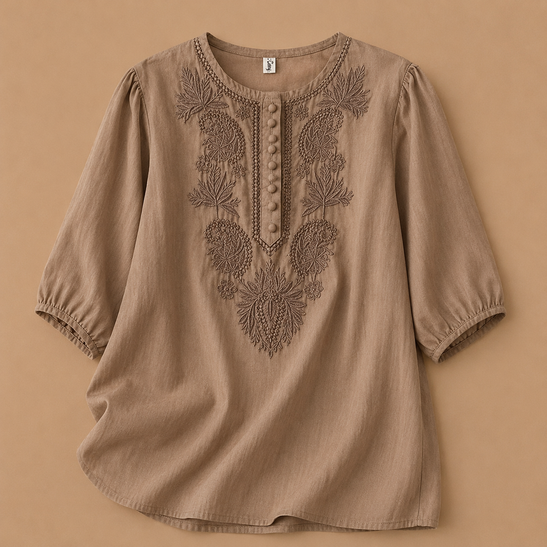 Verena Cotton Linen Blouse in dark khaki