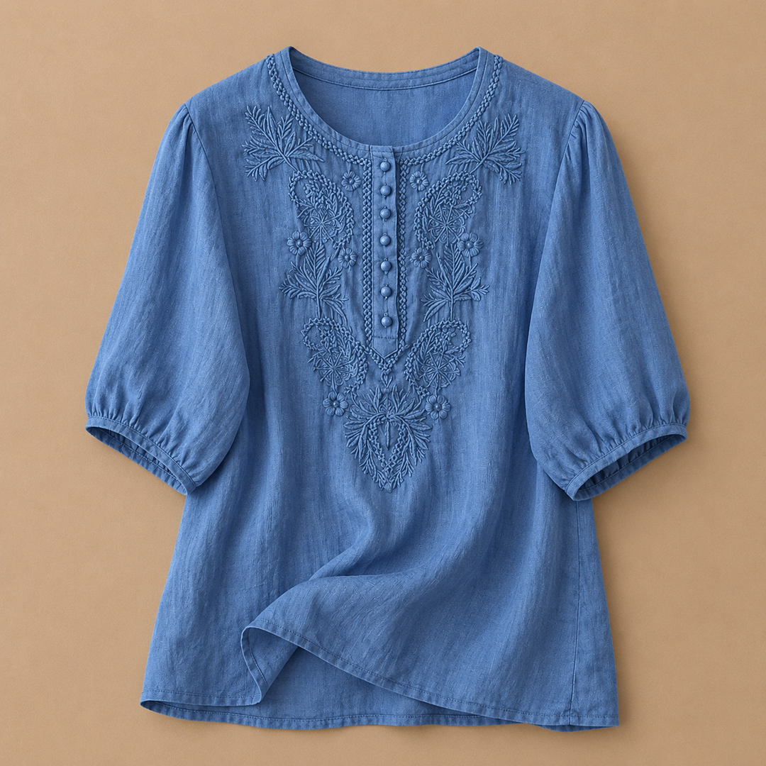 Verena Cotton Linen Blouse in blue