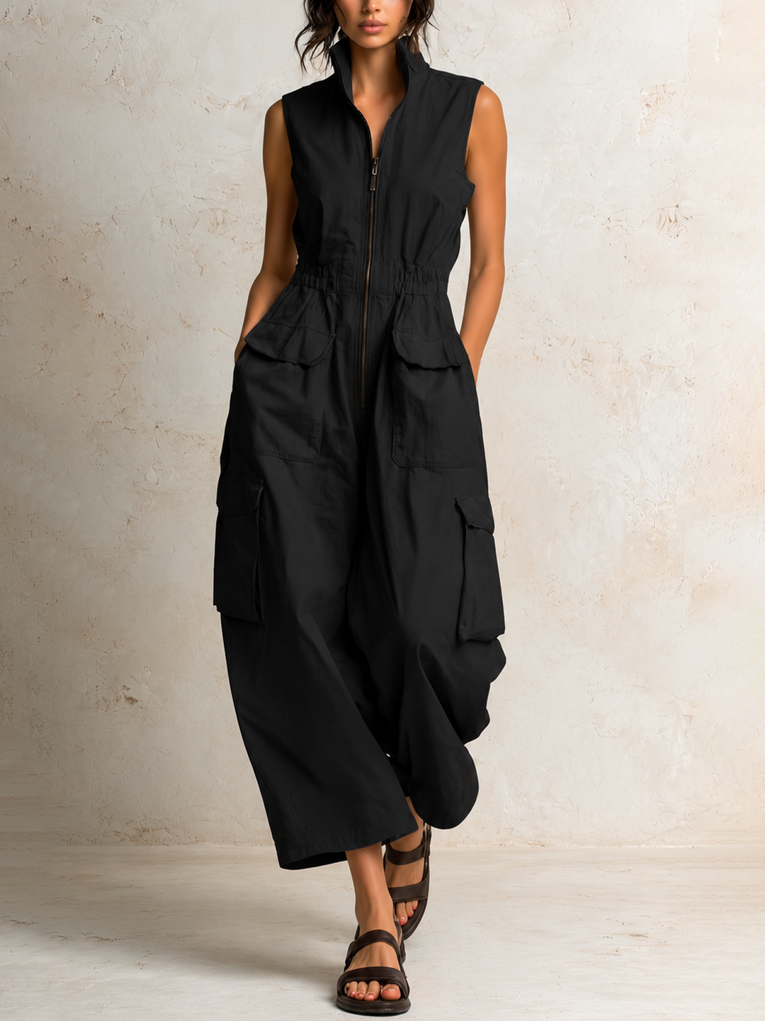 Ursula Utility Cargo Jumpsuit in black