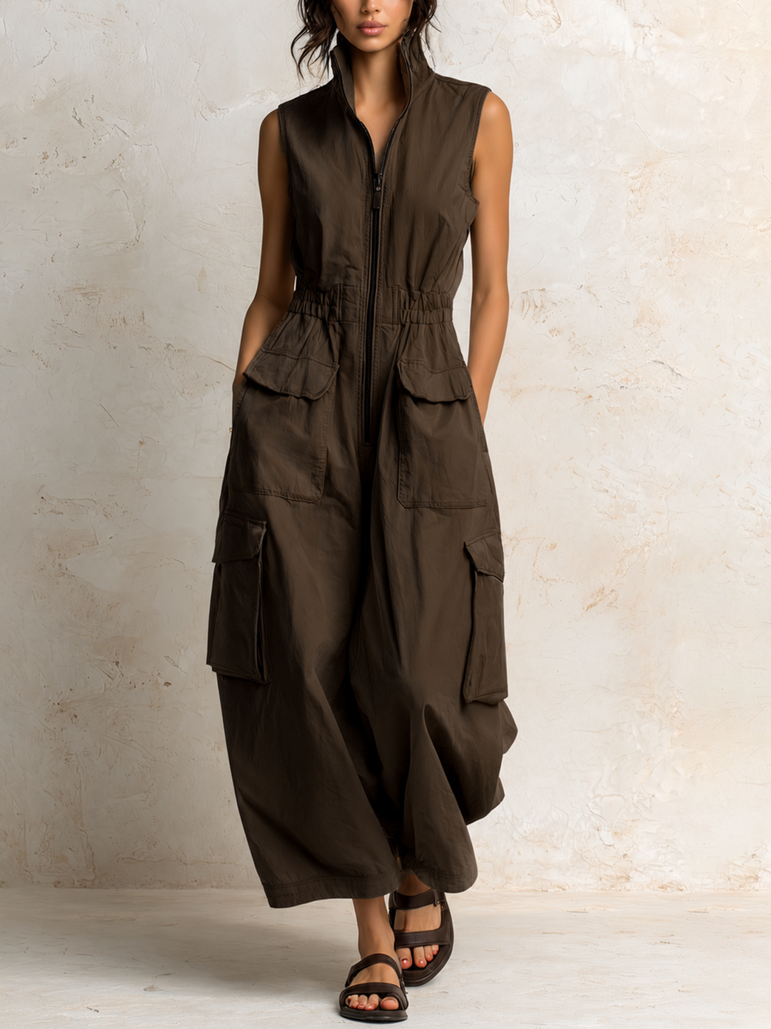 Ursula Utility Cargo Jumpsuit in brown