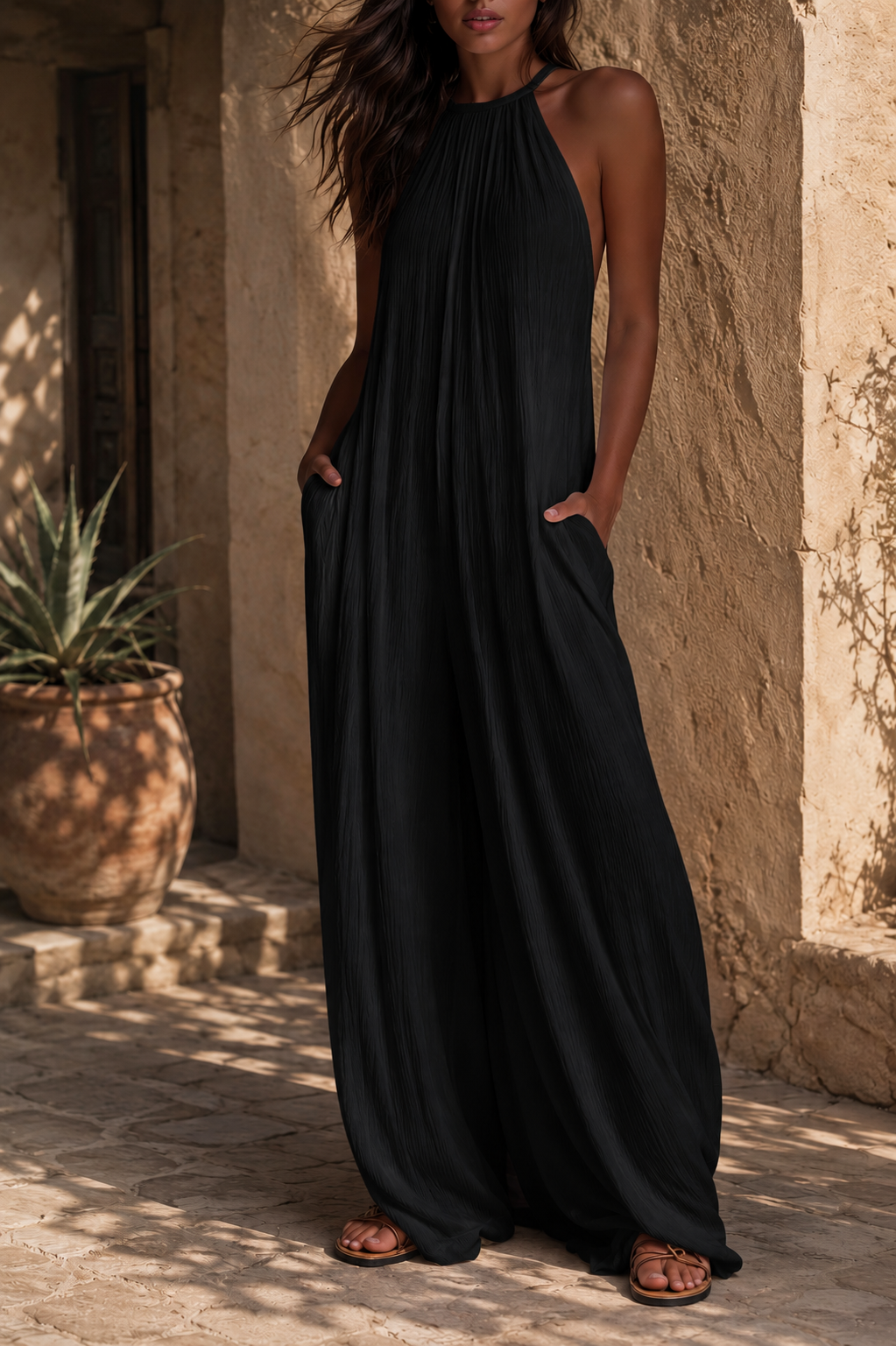 Elegant Sleeveless Jumpsuit with Palazzo in black