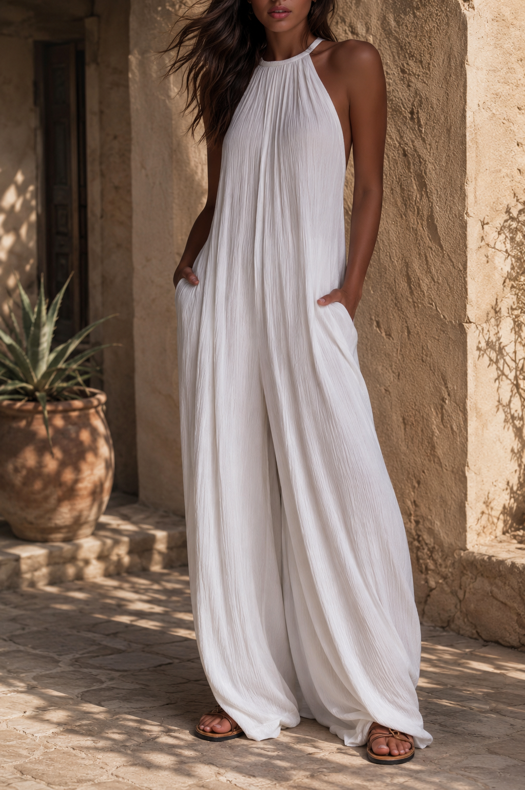 Elegant Sleeveless Jumpsuit with Palazzo in white
