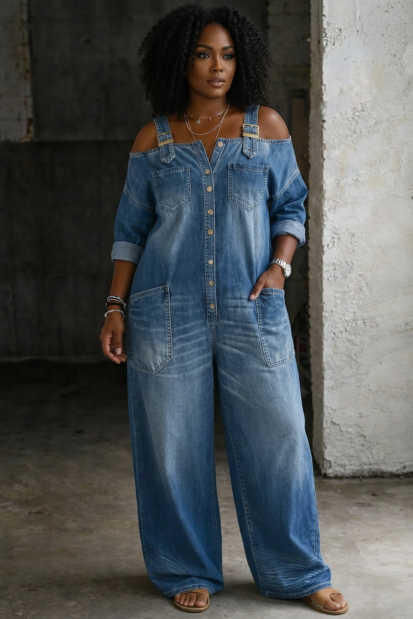 Sorrel Off Shoulder Denim Shirt in multicolor