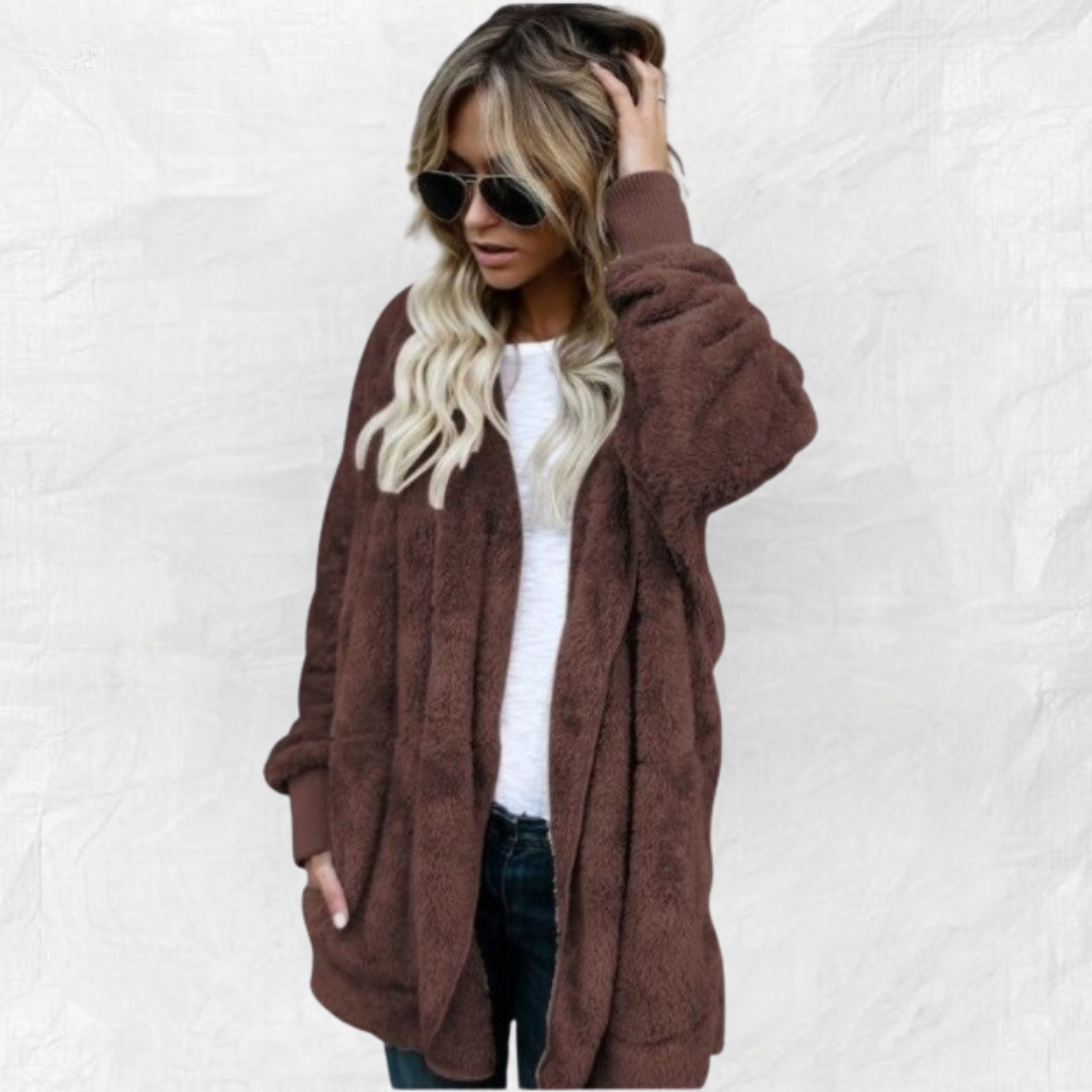 Ally Double Fleece Cardigan in coffee