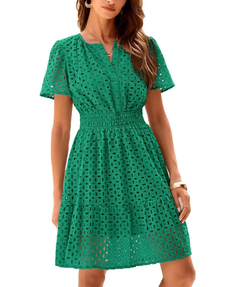 Magda Sweetheart Neckline Dress in dark green