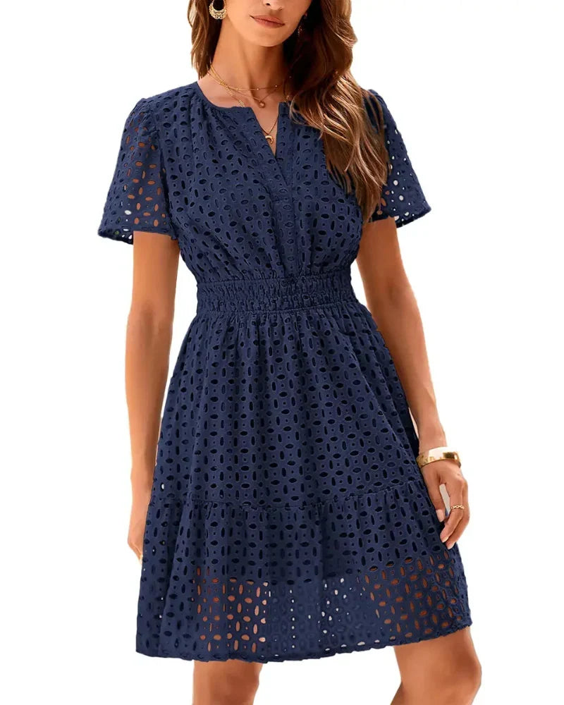 Magda Sweetheart Neckline Dress in navy